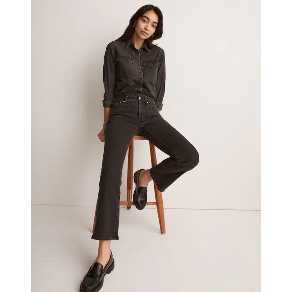 Madewell Mid-Rise Kick Out Crop Jeans 27 Black Cropped Flare Stretch